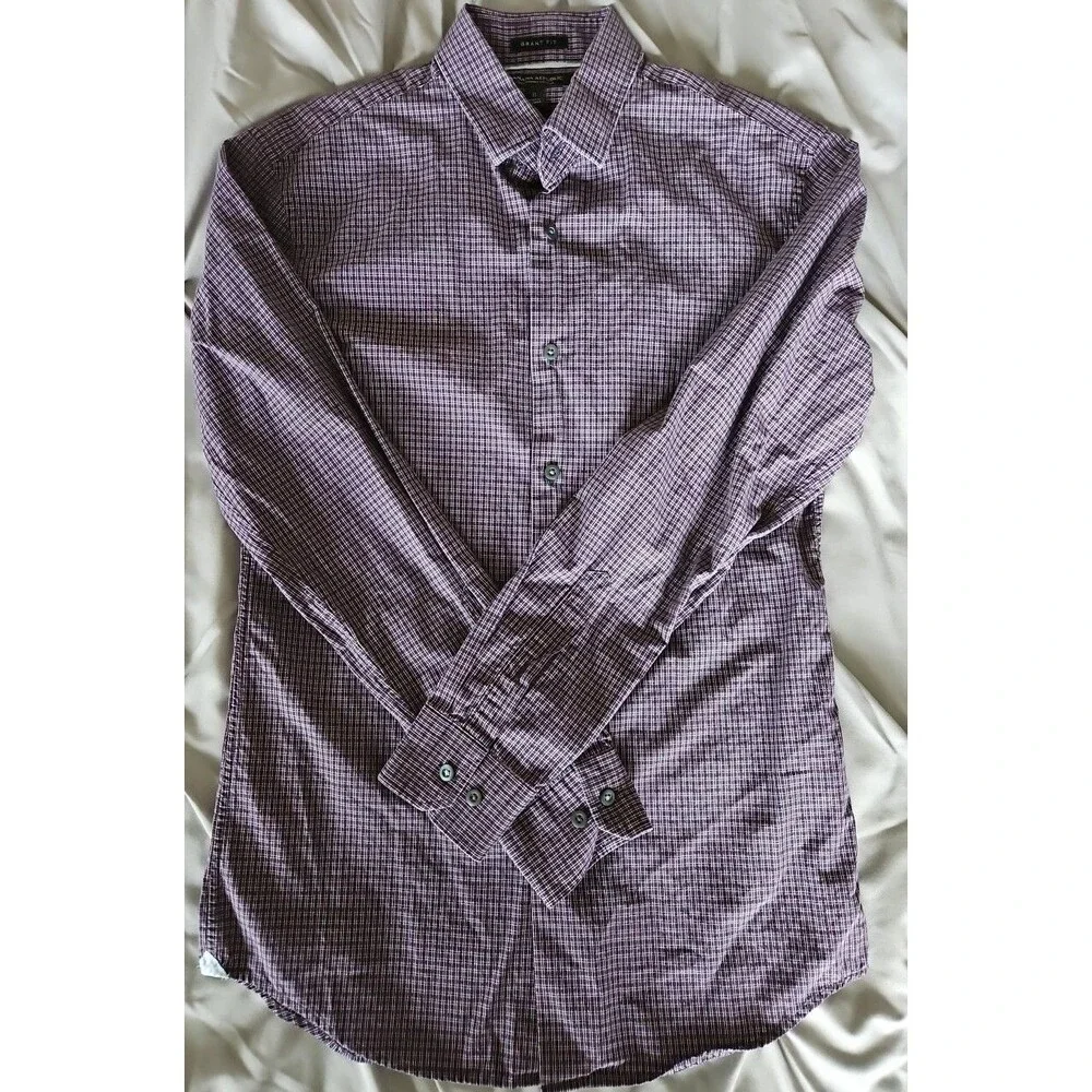 Banana Republic Grant Fit Shirt Small 120s Supima Cotton Purple Plaid Button Up